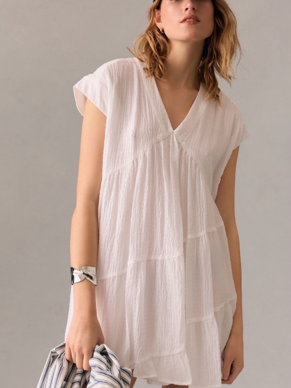 Anthropologie Maeve Tiered Tunic White Gauze Dress Size Large - Picture 3 of 13